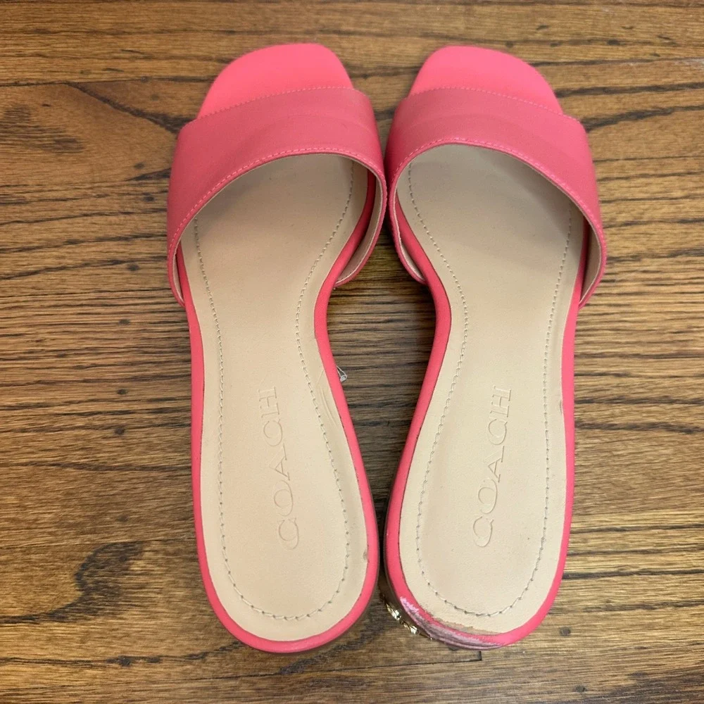 Coach Hot Pink Maggi‎ Sandal Leather Block Heel Slide Size 8.5
